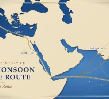 the ancient monsoon trade route from India’s west coast across the Arabian Sea and Red Sea to Alexandria and Rome